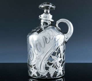 Rare C1900 Alvin.  999 Sterling Silver Overlay Glass Claret Wine Pitcher Decanter