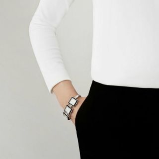 $675 Lalique Crystal Arethuse Bangle Masque De Femme Silver Bracelet Black