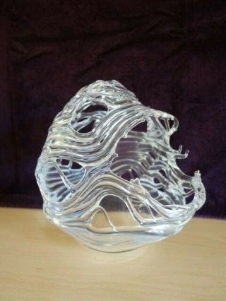 A Rare Peter Layton Large " Ice Basket " Art Glass Piece,  Signed