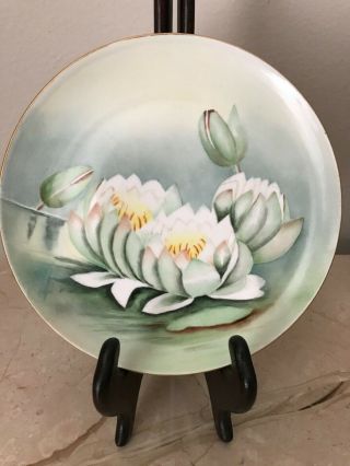 M Z Austria Porcelain Plate W/water Lillies.  Hand Painted,  Gold Trim,  Signed