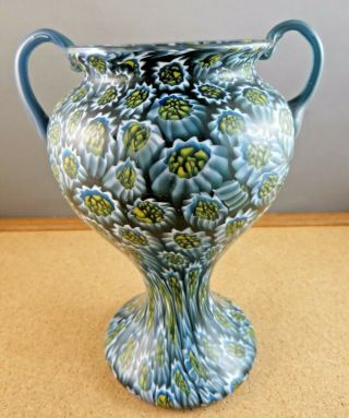 Stunning Deep Blue Millefiori Trophy Vase Fratelli Toso Venetian Art Glass