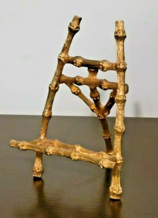 Vintage 5 1/2 " Tall Gold Gilt Faux Bamboo Display Stand Metal Easel