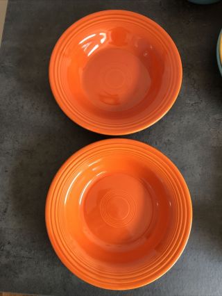 Vintage Fiesta Radioactive Red Orange Soup Salad Bowls 8 ¼” X 2