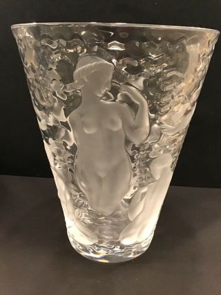 Art Deco Lalique France Ondines Crystal Frosted Vase Bathing Nudes 9” Tall Muses 3