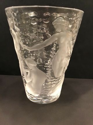 Art Deco Lalique France Ondines Crystal Frosted Vase Bathing Nudes 9” Tall Muses 4