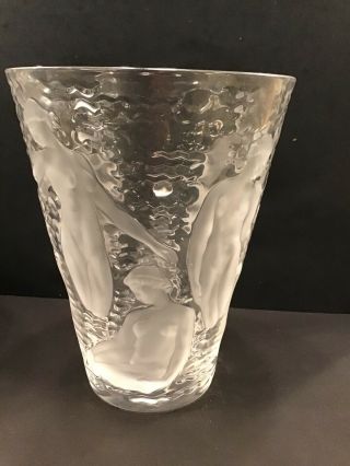 Art Deco Lalique France Ondines Crystal Frosted Vase Bathing Nudes 9” Tall Muses 5