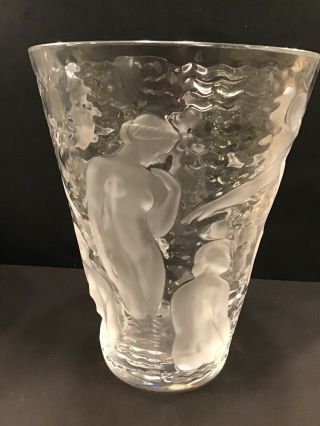 Art Deco Lalique France Ondines Crystal Frosted Vase Bathing Nudes 9” Tall Muses 6