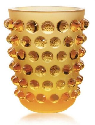 A Lalique Crystal Mossi Vase In Amber
