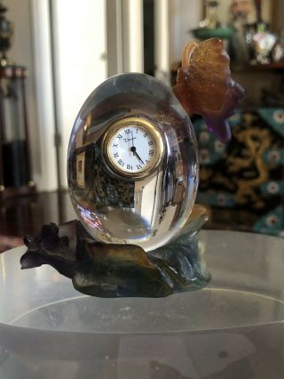 Daum Butterfly On Egg Clock / Crystal And Pate De Verre 4.  25” -