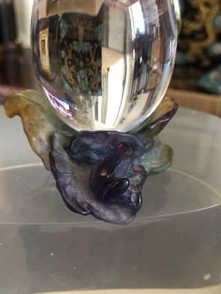 Daum Butterfly on Egg Clock / Crystal and Pate de Verre 4.  25” - 3