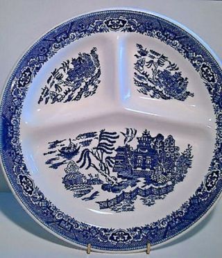 Royal China Usa Blue Willow Ware 3 Section Divided Grille/grill Plate/s (gar)