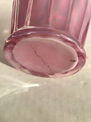 Fenton Glass vase pink iridescent Ruffled rim 11” Signed Hand Painted Flowers 4