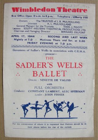 1944 Swan Lake Sadler’s Wells Ballet Margot Fonteyn,  David Paltenghi Wimbledon