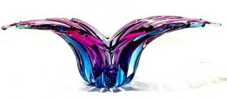 Alfredo Barbini Murano Art Glass Purple Pink Blue Sommerso Wing Console Bowl