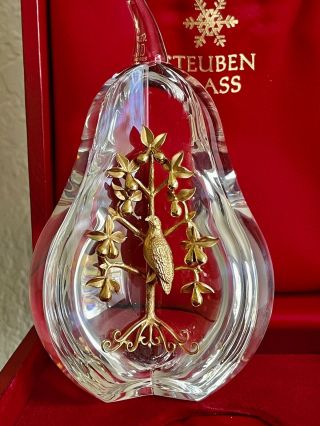 Vintage Christmas Signed Steuben Glass 18k Partridge In A Pear Tree Wow