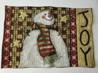 Vintage Tapestry Placemat Wall Hanging Snowman Joy Red Gold White 18 " X 13 " Kitc