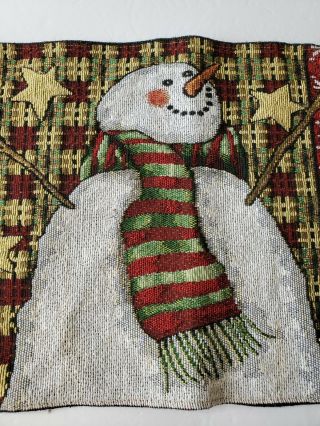 Vintage Tapestry Placemat Wall Hanging Snowman Joy Red Gold White 18 