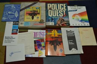 Vtg Pc (no Games) Manuals Boxes Leisure Suit Larry F - 15 Police Space Quest 2 Sim