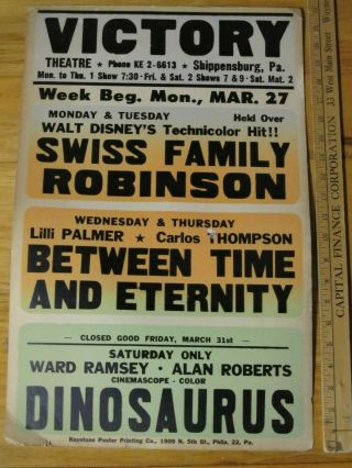 1960 Movie Theater Marquee Sign Poster: Dinosaurus Victory Theatre Shippensburg