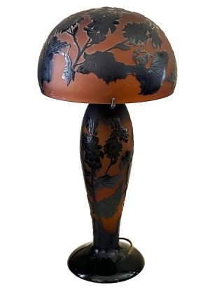Overlaid Czech Cameo Art Glass " Champignon " Table Lamp After Galle