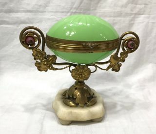 Napoleon III Era French URANIUM Opaline Glass Egg,  Ormolu Trinket Box Casket 2