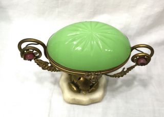 Napoleon III Era French URANIUM Opaline Glass Egg,  Ormolu Trinket Box Casket 3