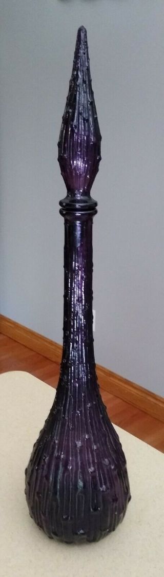 Vintage Plum Purple Amethyst Wax Drip Empoli Decanter Genie Bottle & Stopper 22 "