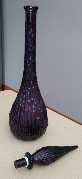 Vintage PLUM Purple Amethyst Wax Drip Empoli Decanter Genie Bottle & Stopper 22 