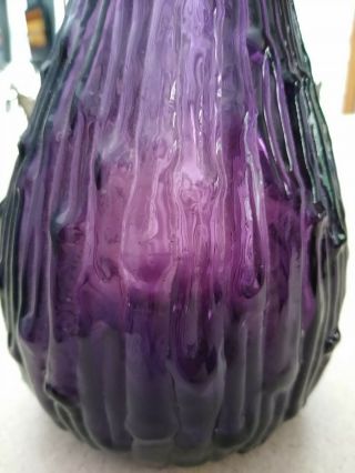 Vintage PLUM Purple Amethyst Wax Drip Empoli Decanter Genie Bottle & Stopper 22 