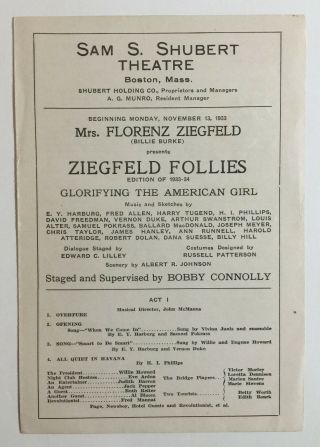 Ziegfield Follies Program Shubert Theatre Boston Massachusetts 1933