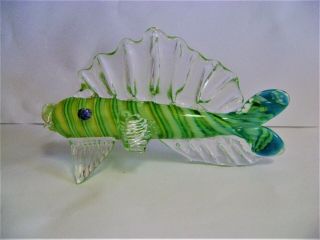 Mark Eckstrand Handblown Glass Tropical Fish Green & Yellow Stripes