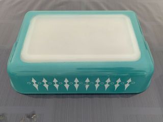 Extremely Rare Agee Pyrex ‘Turquoise w/ White Spears’ (1966 - 68) Picket Fence Set 4
