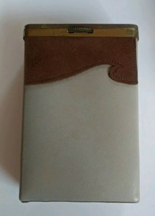 Vintage Princess Gardner Cigarette Case W/Box Beige Leather w/ Brown Suede 2