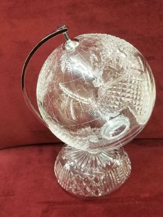 Waterford Crystal Globe 11.  5 " Tall With Silver Axis Mount - Retired