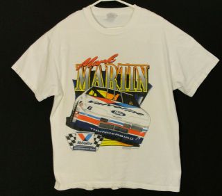 Vtg 90s Mark Martin Motorsports Graphic Single Stitch T - Shirt White Mens L