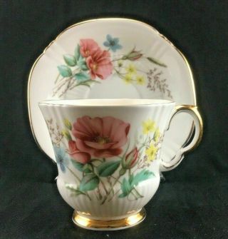 Vintage Royal Adderley Bone China Teacup & Saucer Floral Gold Trim England