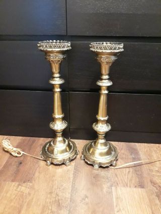 2 Large 20 " Fenton Gwtw Brass Parlor Lamp Bases