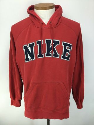 Vintage Nike Pullover Hoodie Sweatshirt Embroidered Logo Red Adult Large