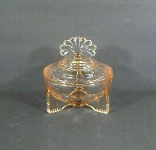 3.  75 " Puff Box,  Moondrops Pattern,  Color Pink,  Martinsville Glass Co.  1930s