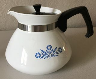 Vintage Corning Ware Tea Pot Blue Cornflower 6 Cups W/lid