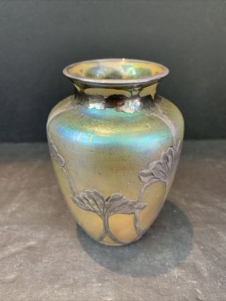 Possible Loetz Glass Vase With Silver Overlay 4” H Make Offer