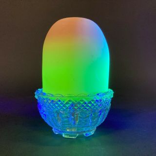 Vintage Uranium Pressed Art Glass Burmese Fairy Lamp Light Fenton S.  Clarke?