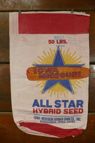 Vintage Iowa Missouri All Star Hybrid Corn Keosauqua Iowa Cloth Seed Sack