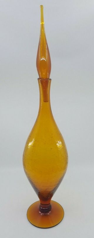 Vintage 23 " Amber Crackle Glass Decanter With Stopper Euc Unknown Maker
