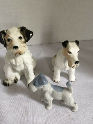 Set Of 3 Vintage Porcelain Bone China Wire Fox Terrier Figurine Dogs,  Look