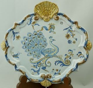 Emile Galle Faience Heraldic Peacock Platter,  Circa 1890