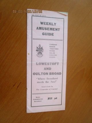 Vintage Lowestoft Oulton Broad Weekly Amusement Guide