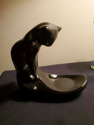 Vintage Royal Haeger Pottery Black Cat Fish Bowl Stand
