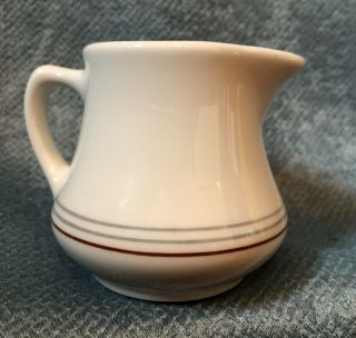 Homer Laughlin Restaurant Ware Individual Creamer Syrup Pitcher White W/ Stripes