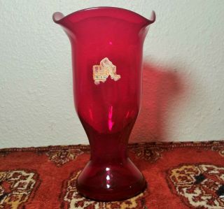 1958 Blenko Wayne Husted Vtg American Studio Glass Vase Regal Rialto Ruby Red